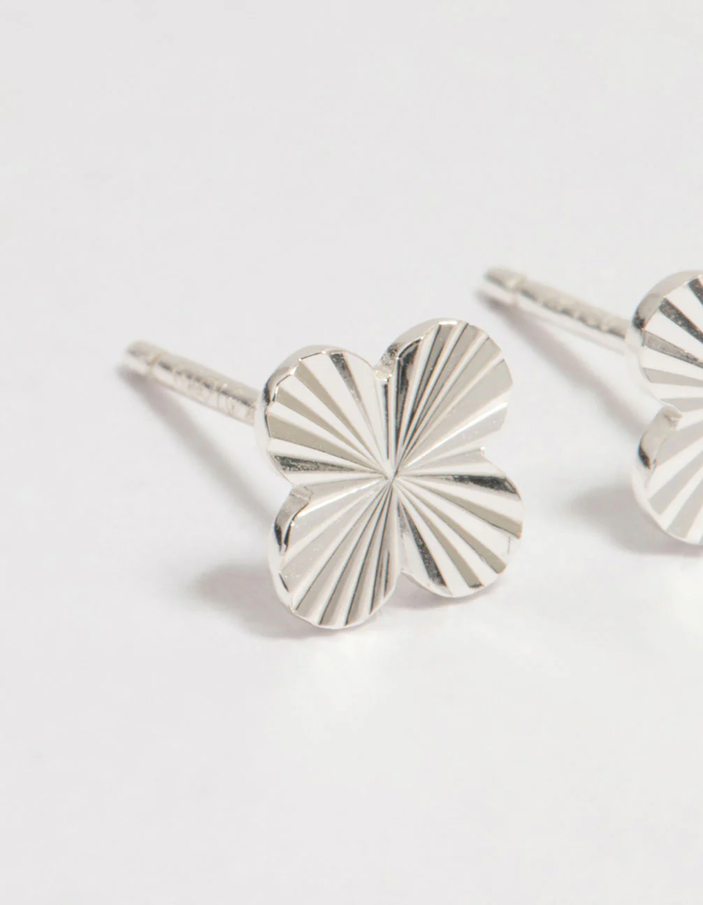 Sterling Silver Ribbed Flower Stud Earrings - Image 4