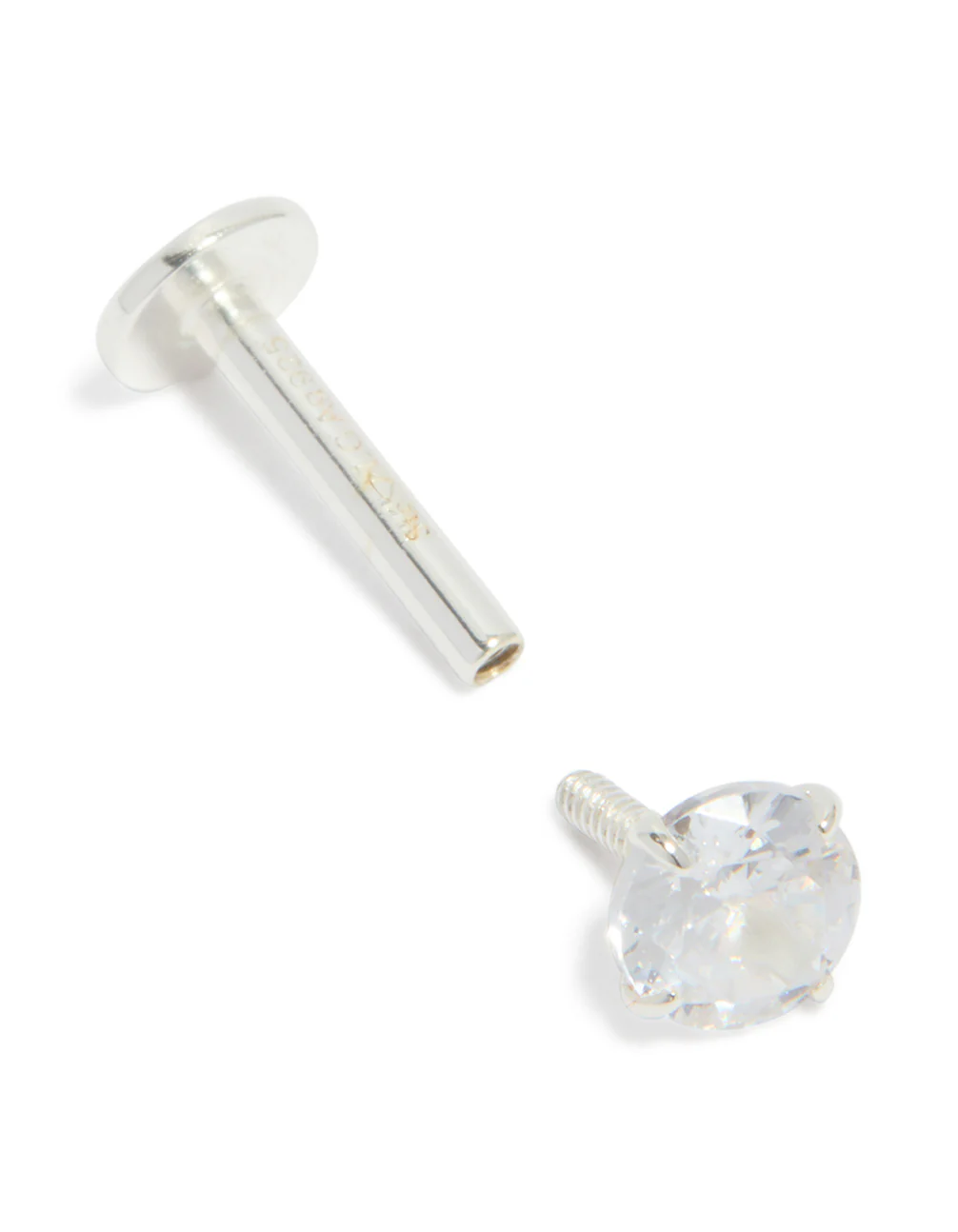 Sterling Silver Round Cubic Zirconia Single Flat Back Stud - Image 3