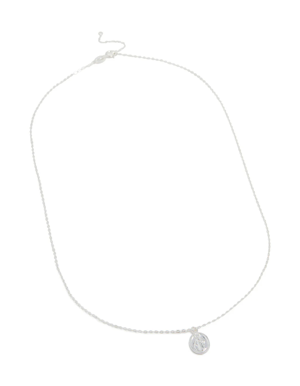 Sterling Silver Round Mary Pendant Necklace - Image 3
