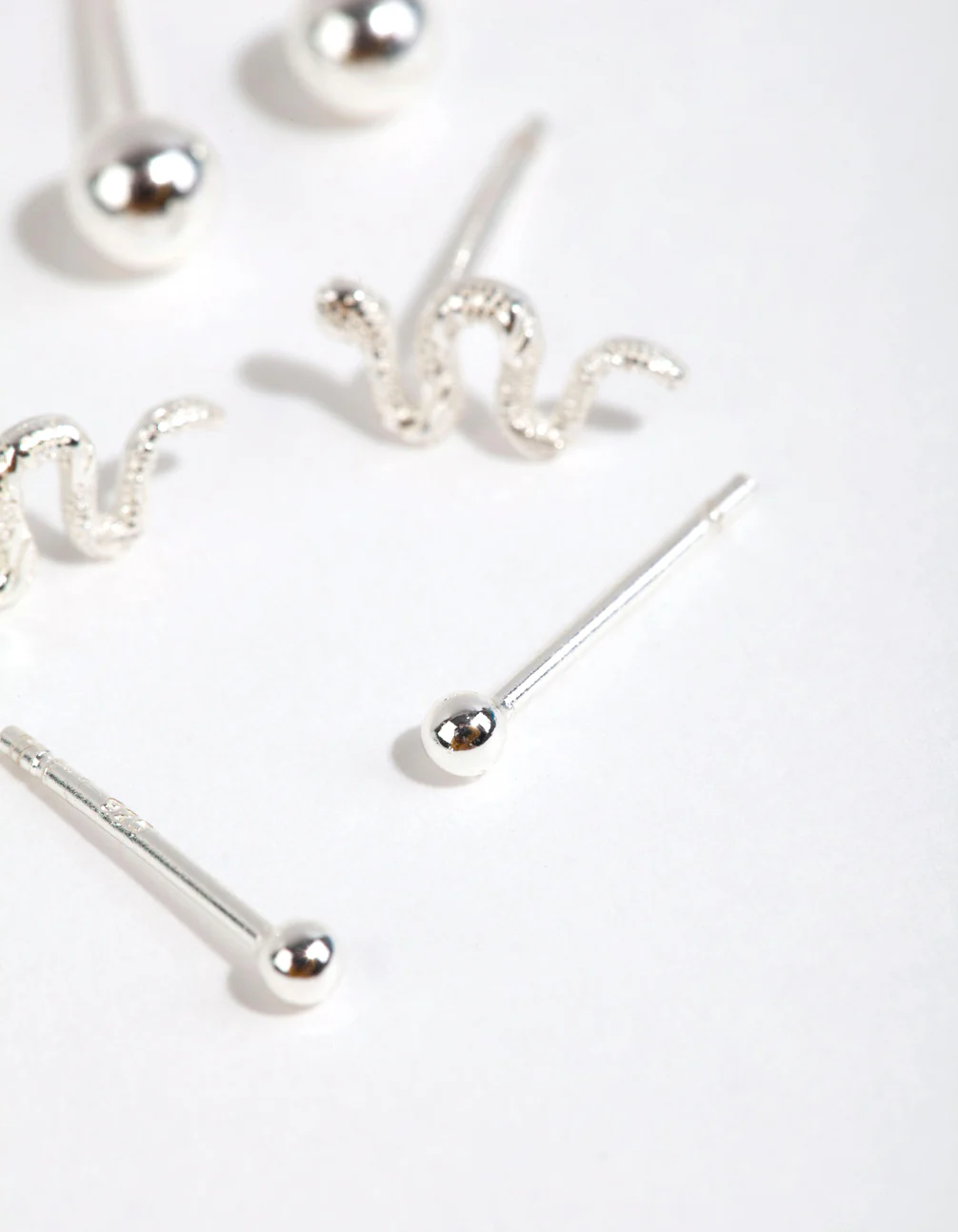 Sterling Silver Snake & Ball Stud Earring Pack - Image 3