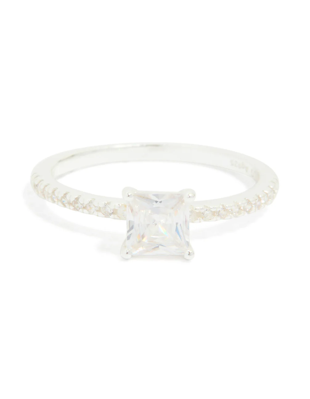 Sterling Silver Square Cubic Zirconia Pave Band Ring - Image 5