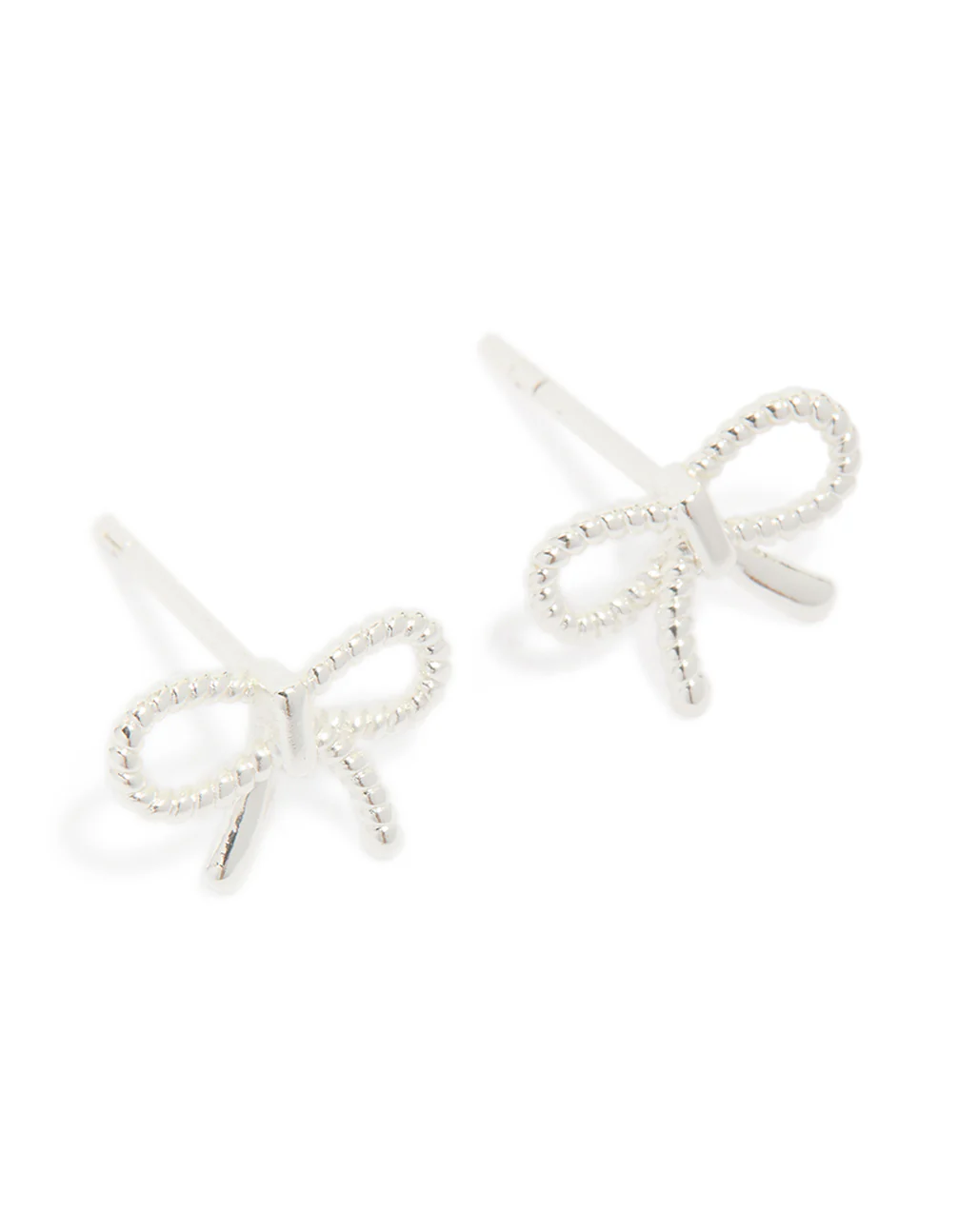 Sterling Silver Textured Bow Stud Earrings - Image 2