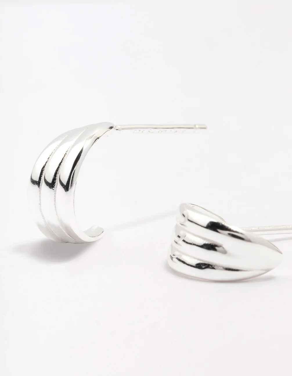 Sterling Silver Textured Hoop Earrings - Image 2