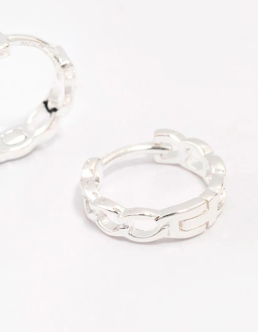 Sterling Silver Textured Huggie Hoop Earrings - Image 3