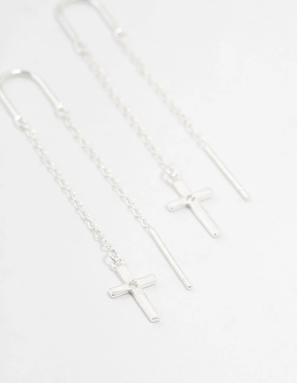 Sterling Silver Thread Through Cross Drop Earrings - Image 2