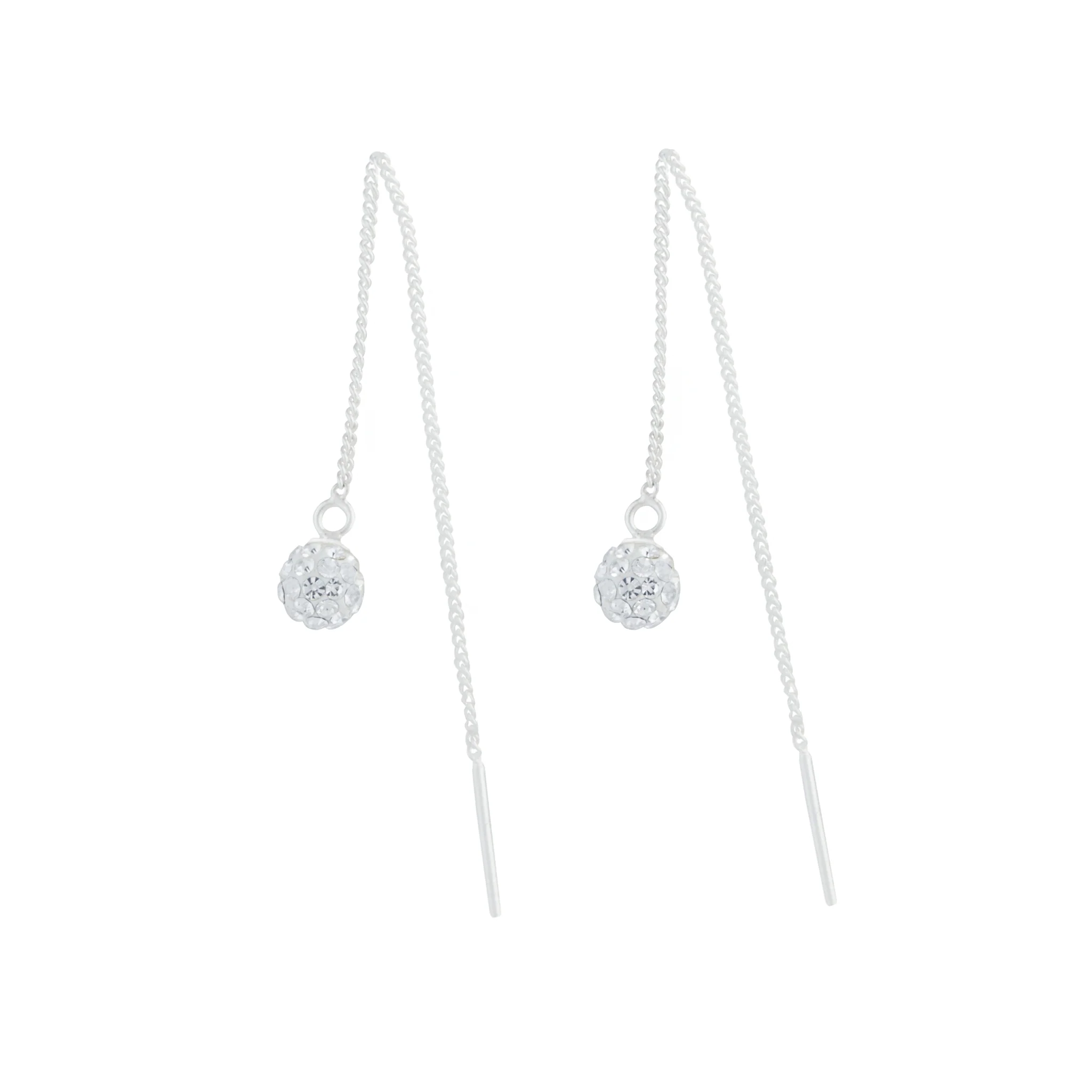 Sterling Silver Diamante Bead Thread Earrings - Image 2