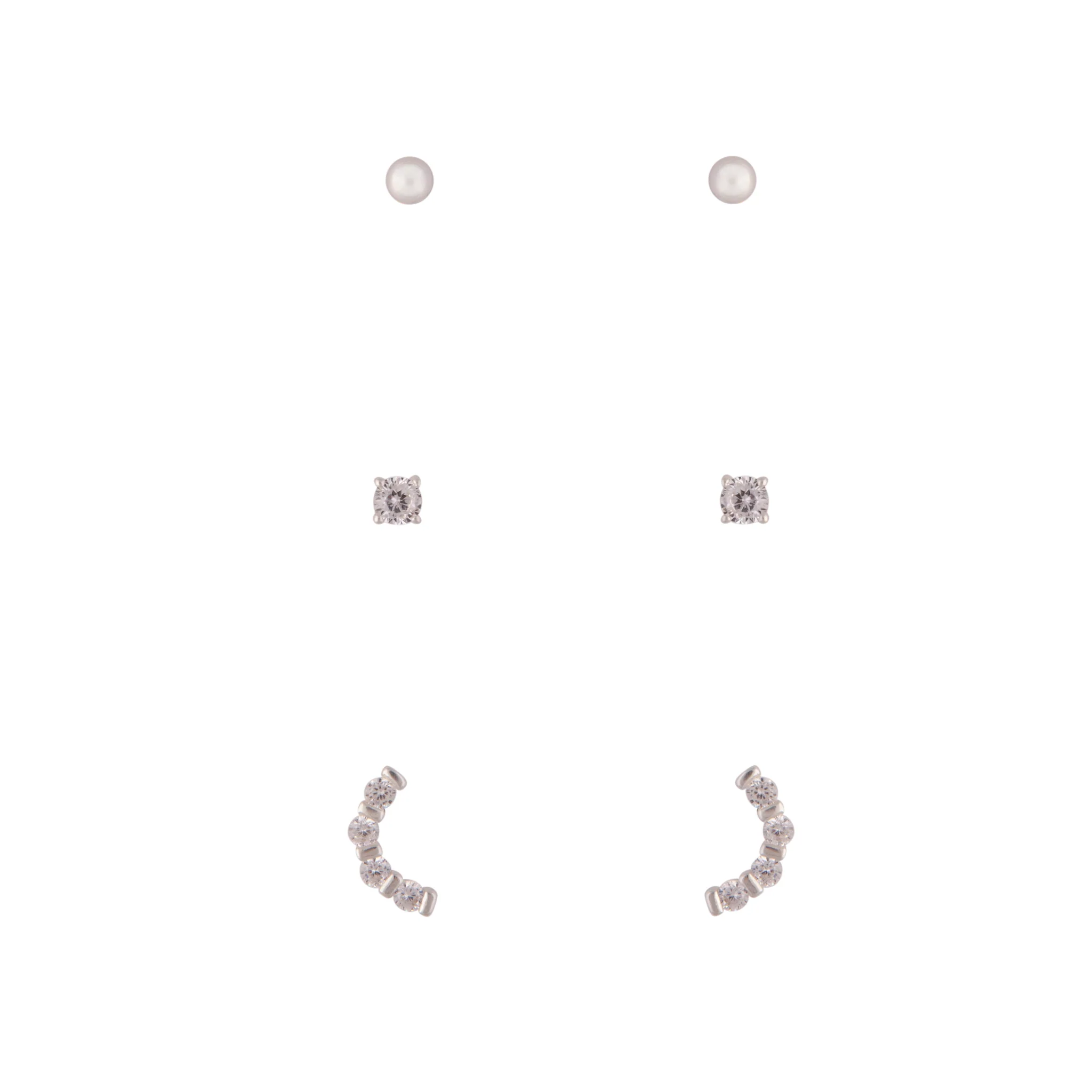 925 Sterling Silver Diamante Stud Earring Pack - Image 4