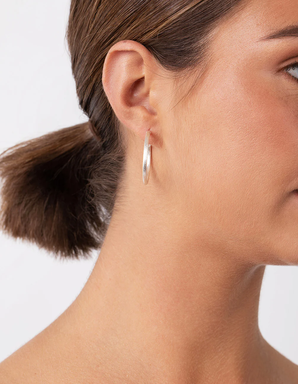 Sterling Silver 30mm Satin Hoop Earrings - Image 2