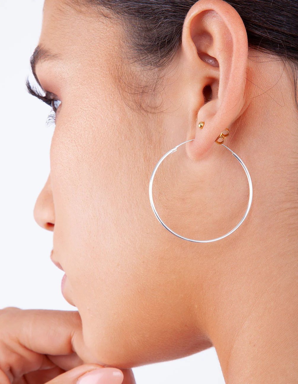 Sterling Silver Thread Polished Hoop Earrings - Image 3