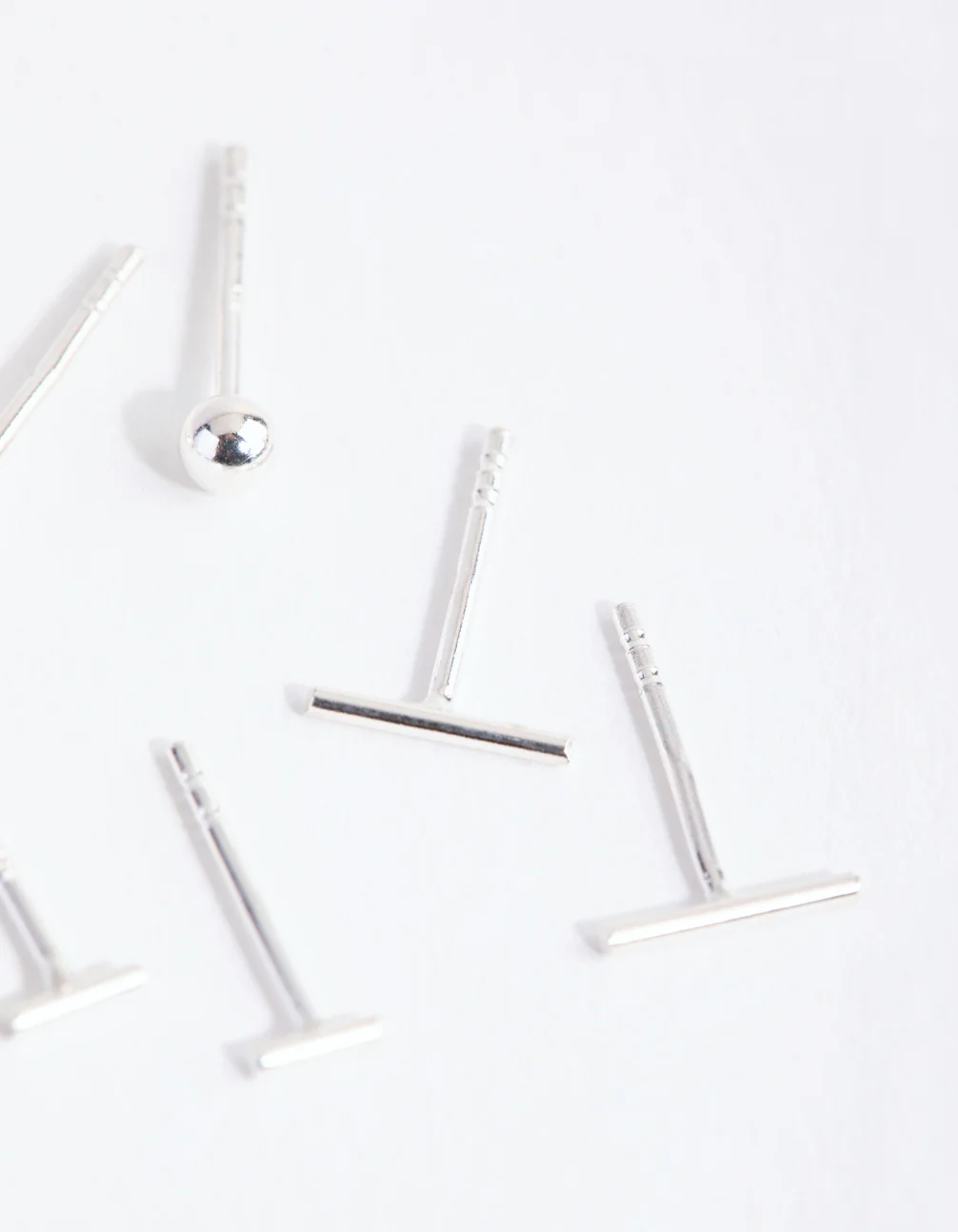 Sterling Silver Bar Polished Ball Earrings Trio - Image 2
