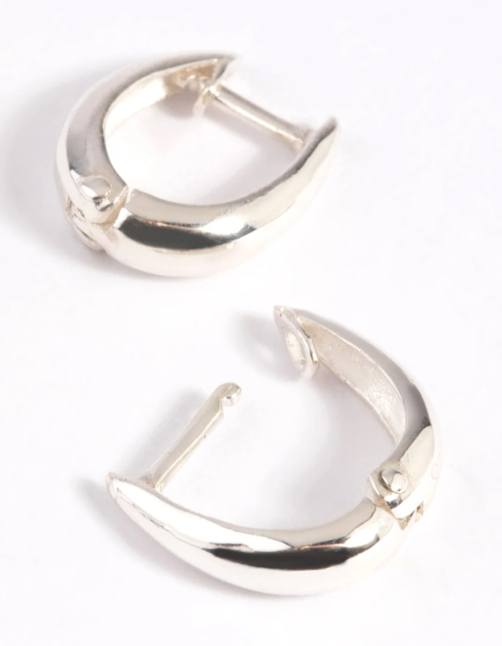 Sterling Silver Oval Hinge Huggie Hoop Earrings - Image 3