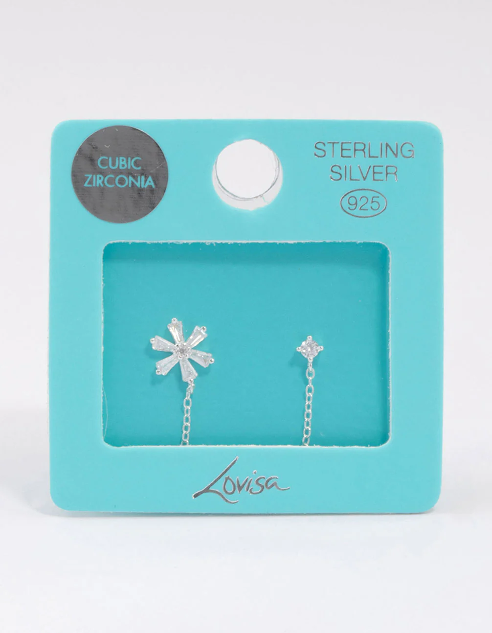 Sterling Silver Baguette Flower Chain Stud Earrings - Image 3