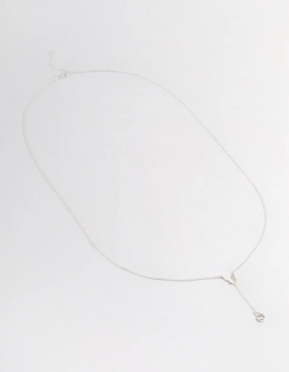 Sterling Silver Butterfly Cubic Zirconia Necklace - Image 2