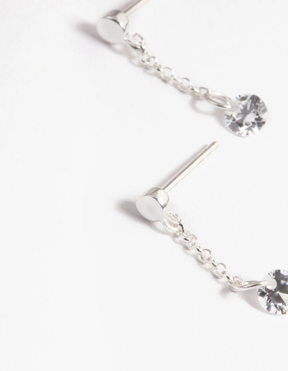 Sterling Silver Chain Cubic Zirconia Drop Earrings - Image 2