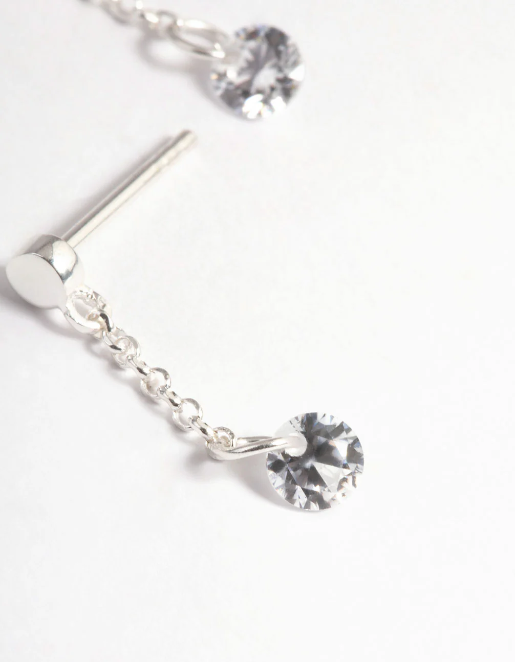 Sterling Silver Chain Cubic Zirconia Drop Earrings - Image 3