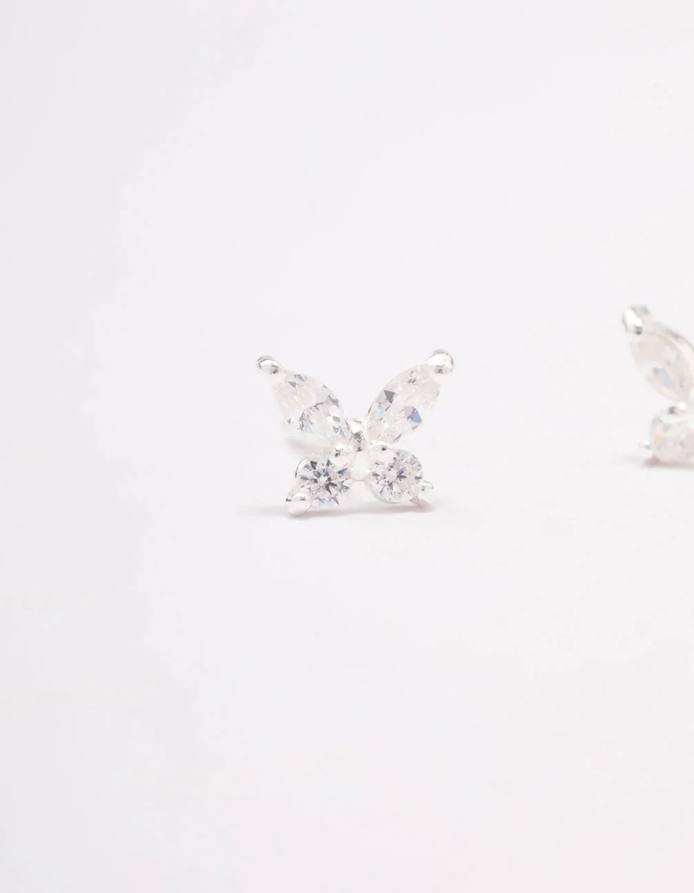 Sterling Silver Cubic Zirconia Butterfly Stud Earrings - Image 2