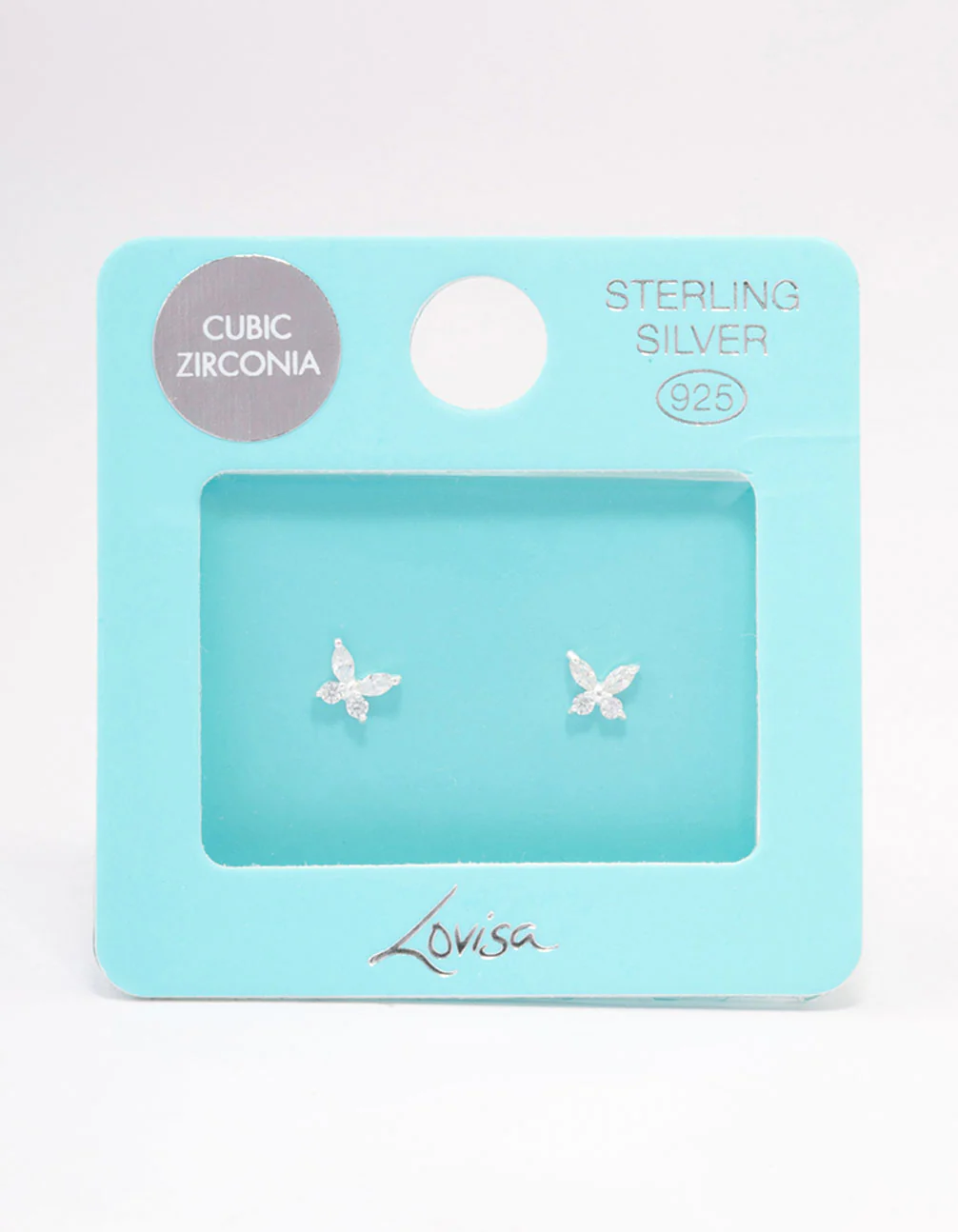 Sterling Silver Cubic Zirconia Butterfly Stud Earrings - Image 3