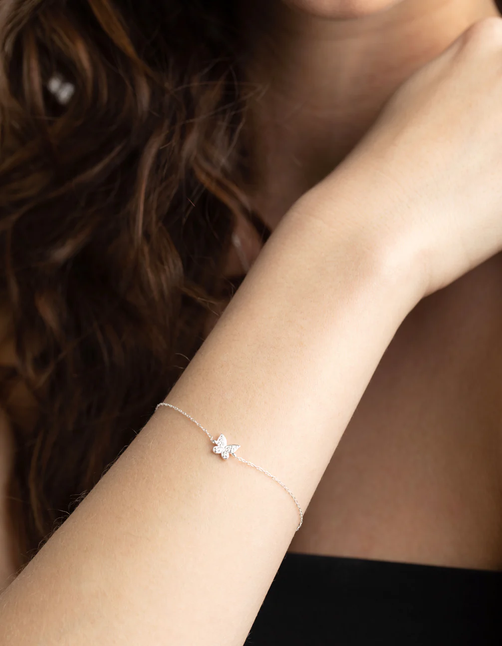 Sterling Silver Cubic Zirconia Butterfly Chain Bracelet - Image 2