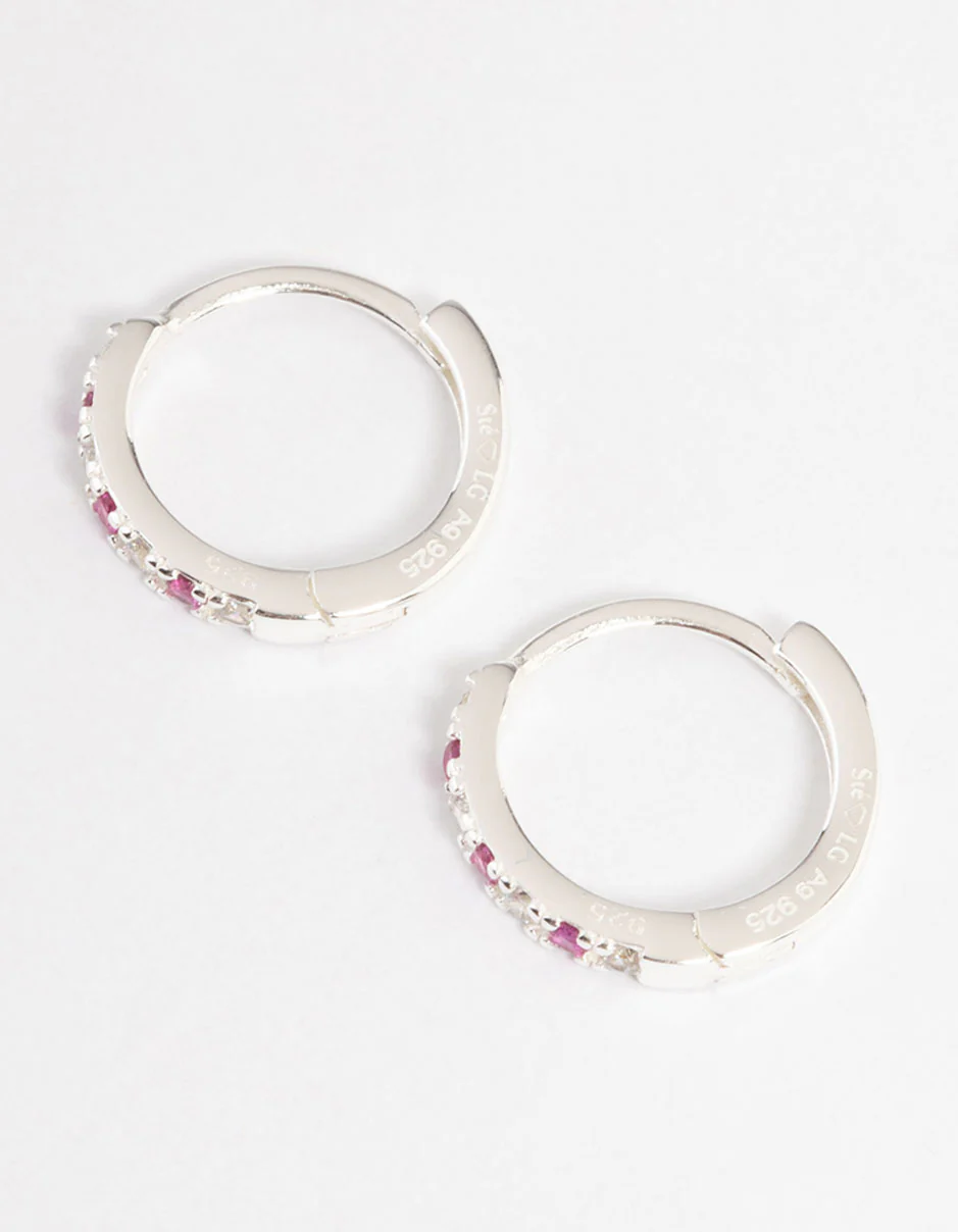Sterling Silver Cubic Zirconia Check Huggie Earrings - Image 2