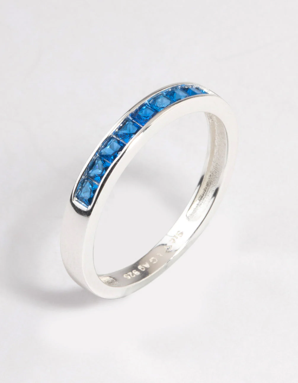Sterling Silver Cubic Zirconia Checker Band Ring - Image 2