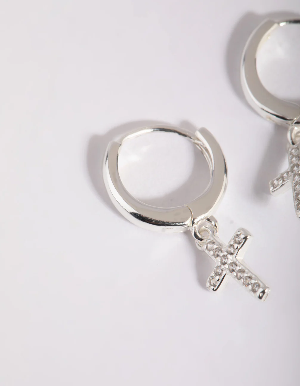 Sterling Silver Cubic Zirconia Cross Huggie Hoop Earrings - Image 3