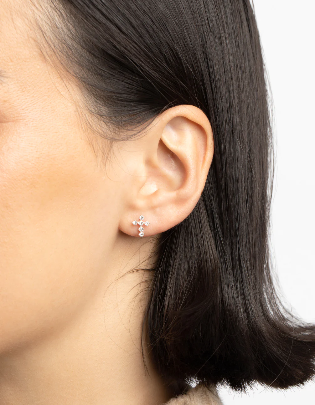 Sterling Silver Cubic Zirconia Cross Stud Earrings - Image 2
