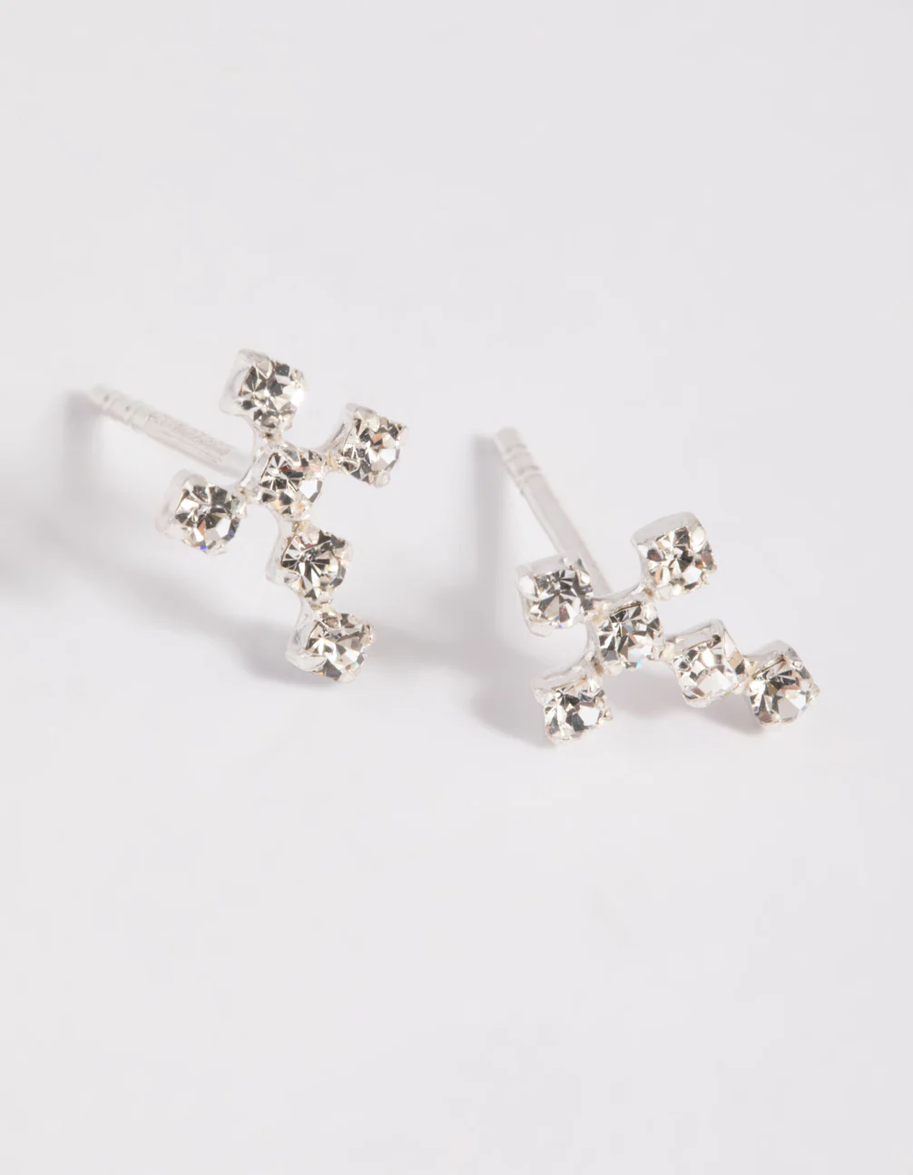 Sterling Silver Cubic Zirconia Cross Stud Earrings - Image 3