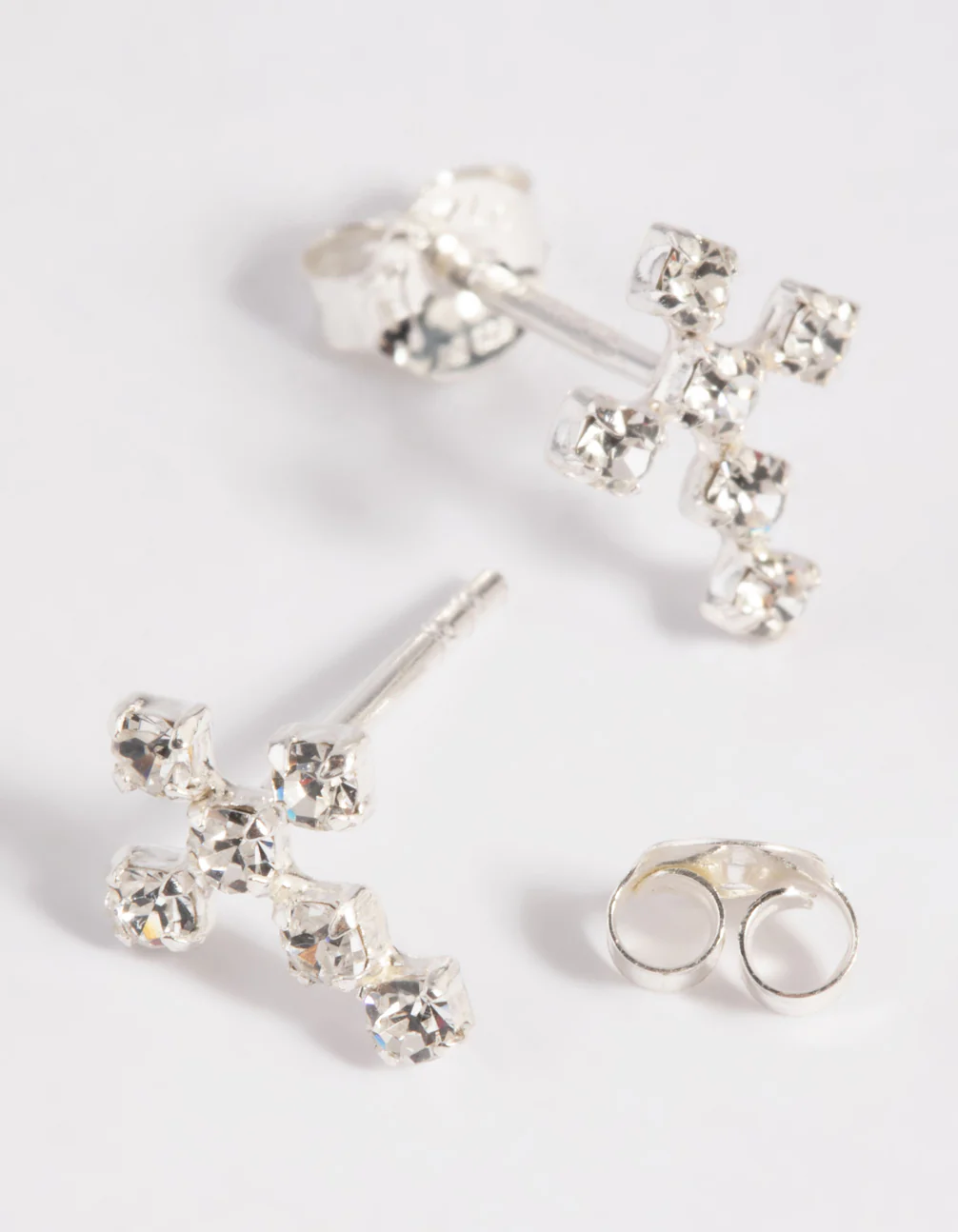 Sterling Silver Cubic Zirconia Cross Stud Earrings - Image 4