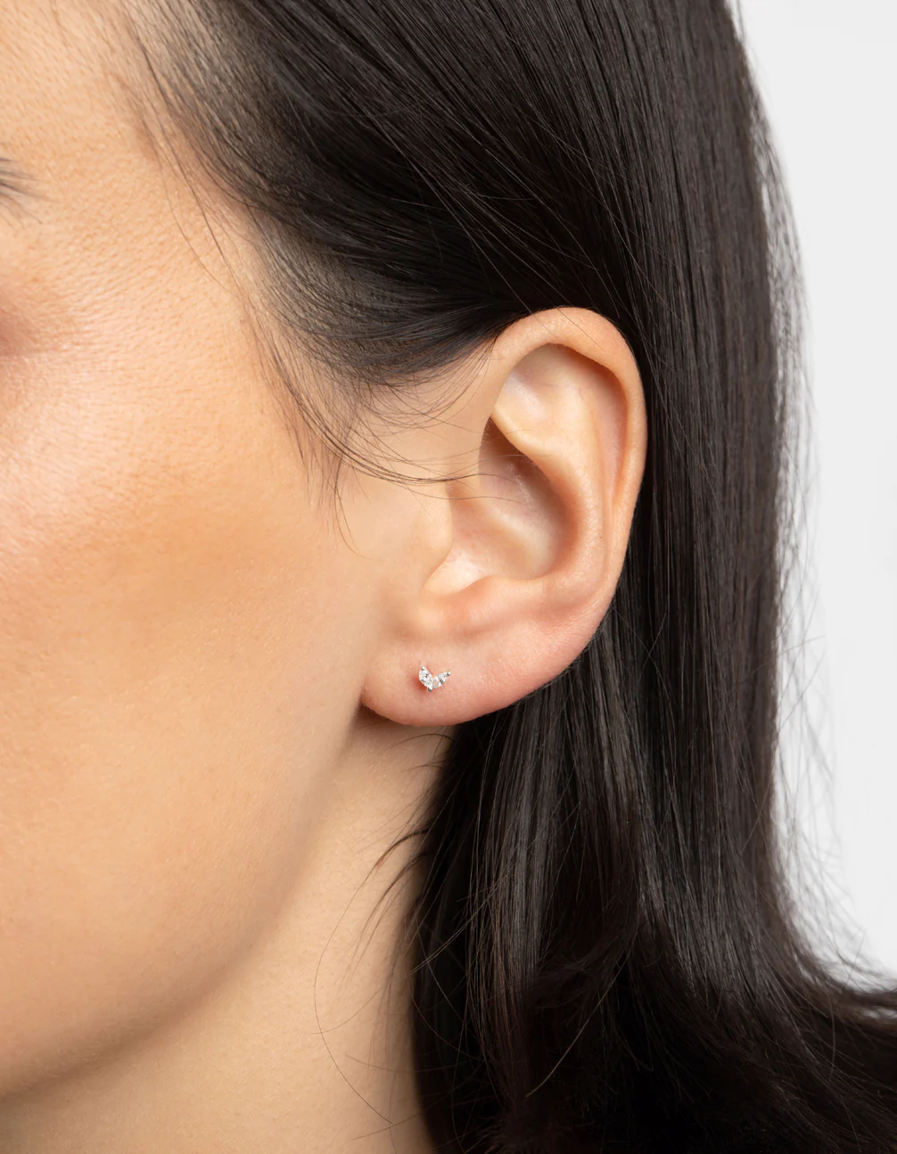 Sterling Silver Cubic Zirconia Dolphin Tail Stud Earrings - Image 2