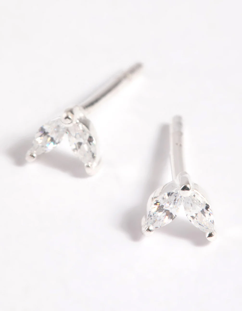 Sterling Silver Cubic Zirconia Dolphin Tail Stud Earrings - Image 3