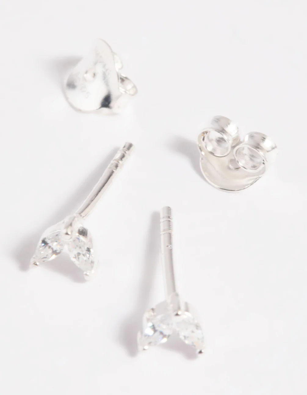 Sterling Silver Cubic Zirconia Dolphin Tail Stud Earrings - Image 4