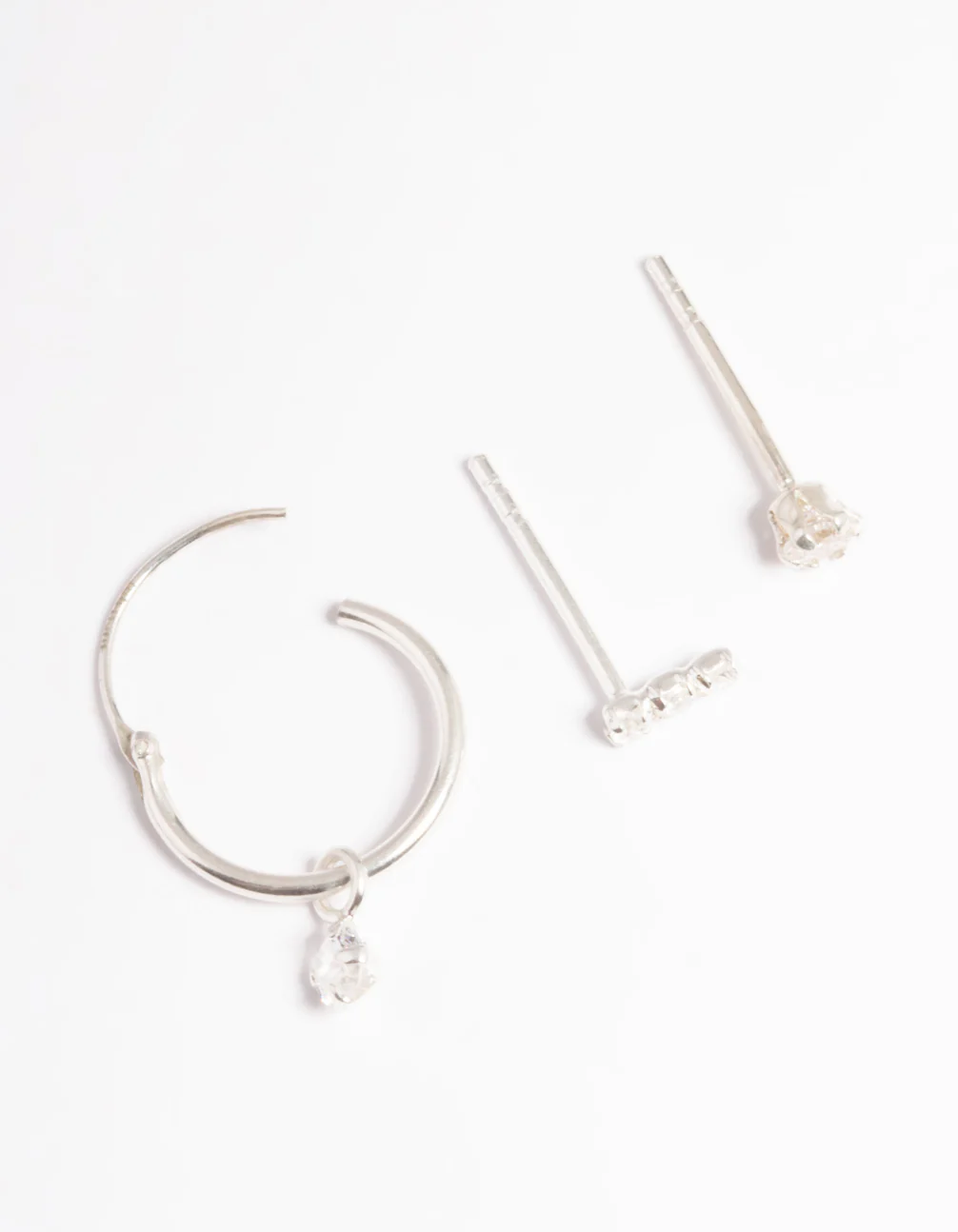 Sterling Silver Cubic Zirconia Dangle Curve Earrings Pack - Image 2
