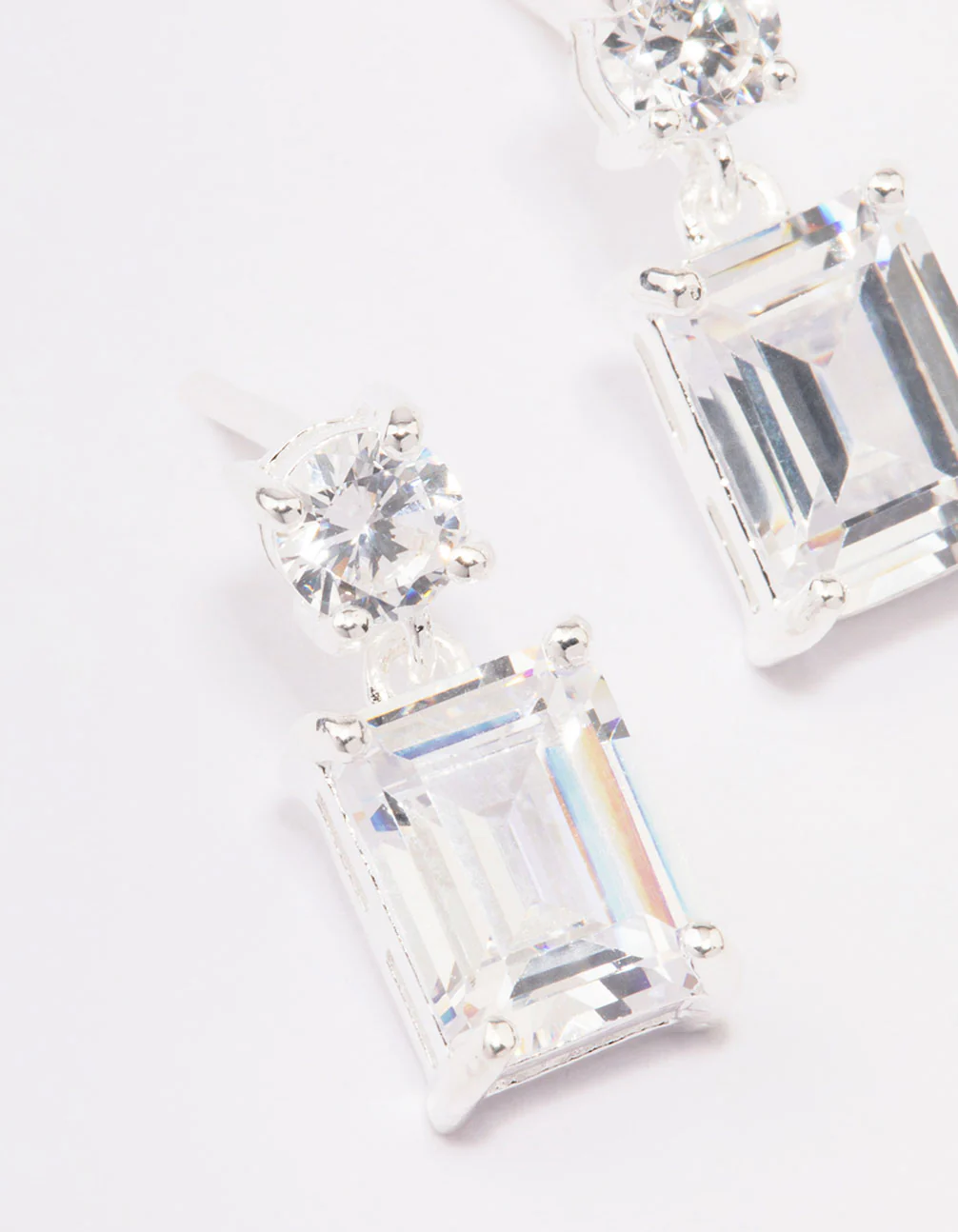 Sterling Silver Cubic Zirconia Emerald Cut Drop Earrings - Image 2
