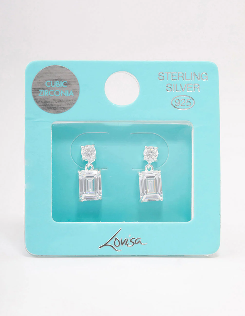 Sterling Silver Cubic Zirconia Emerald Cut Drop Earrings - Image 3