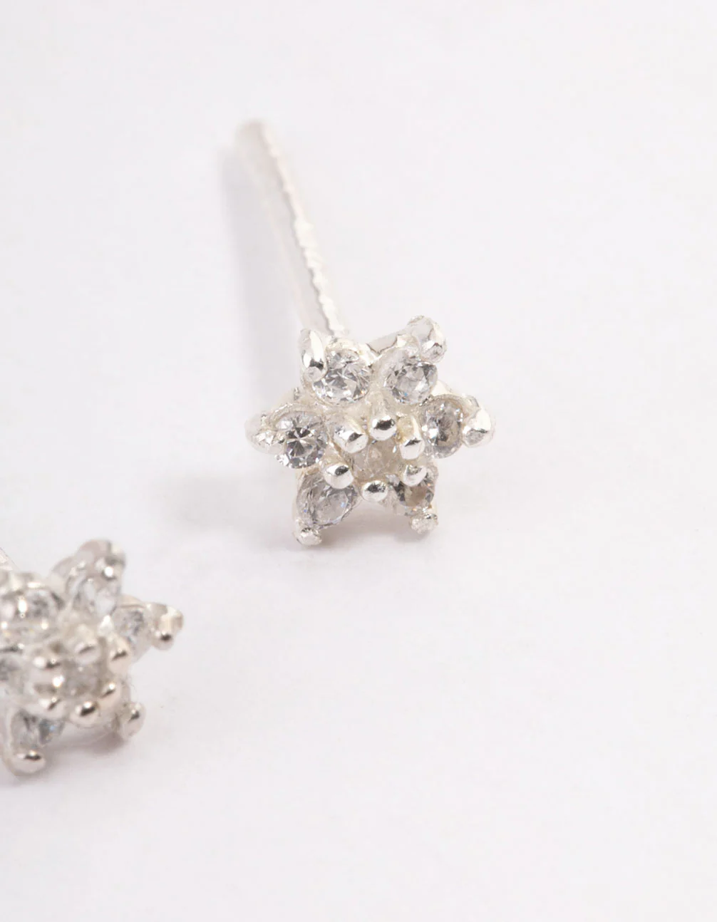Sterling Silver Cubic Zirconia Flower Stud Earrings - Image 2