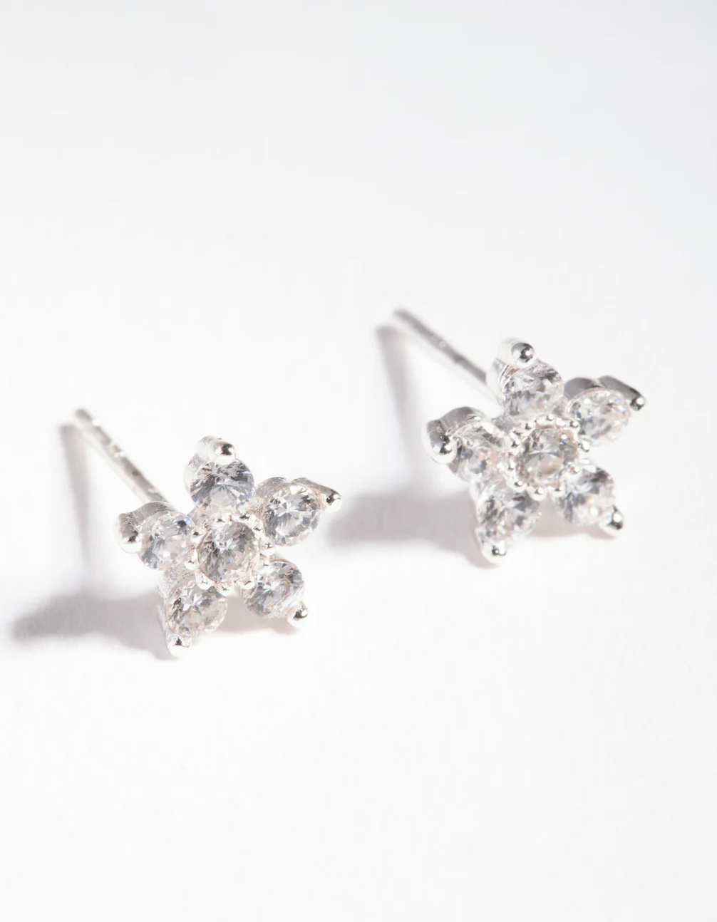 Sterling Silver Cubic Zirconia Flower Stud Earrings - Image 2