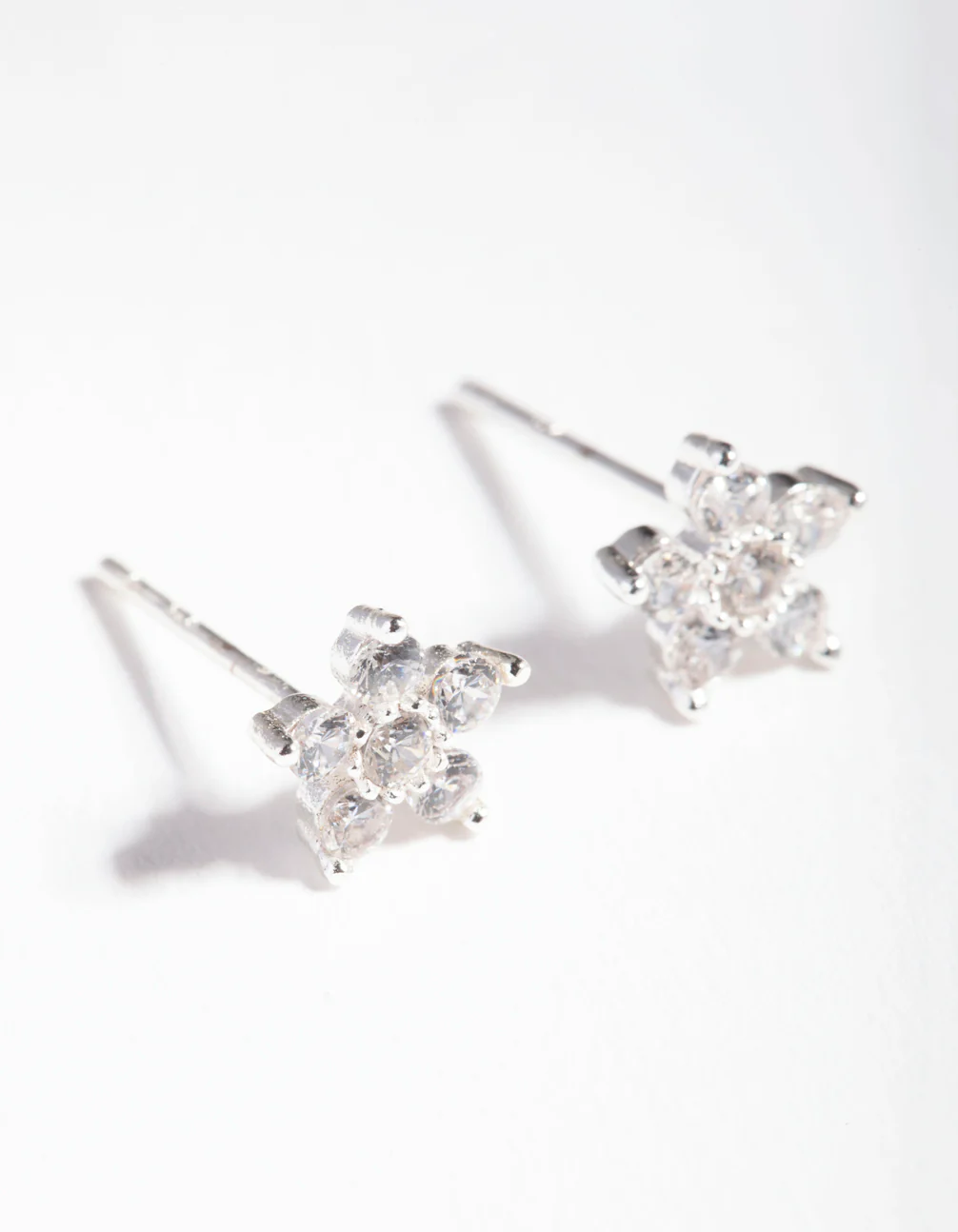 Sterling Silver Cubic Zirconia Flower Stud Earrings - Image 3