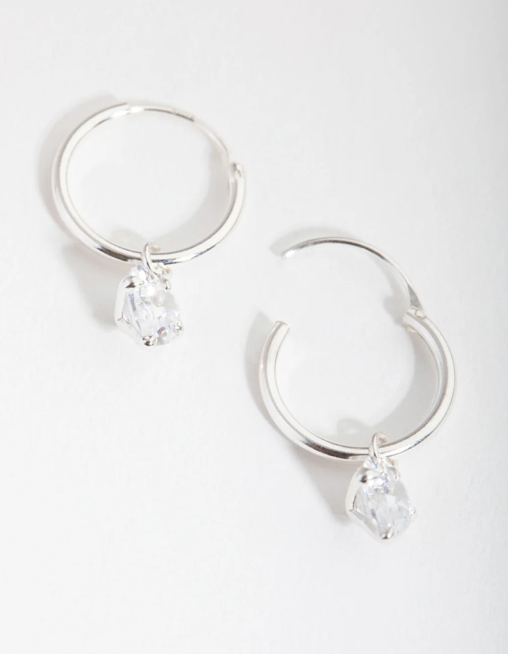 Sterling Silver Cubic Zirconia Heart Hoop Earrings - Image 2
