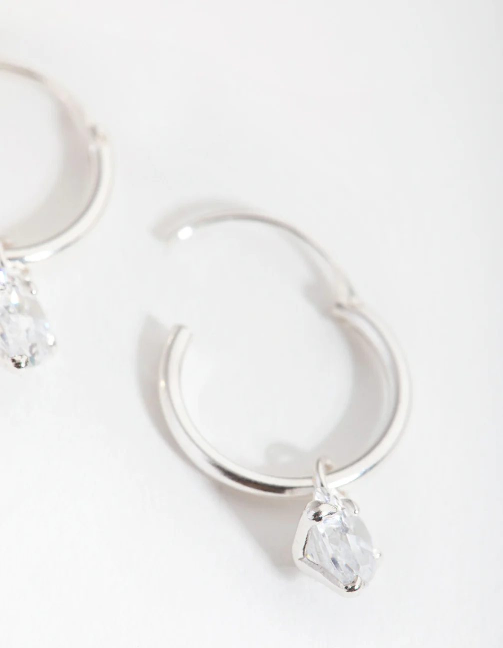 Sterling Silver Cubic Zirconia Heart Hoop Earrings - Image 3