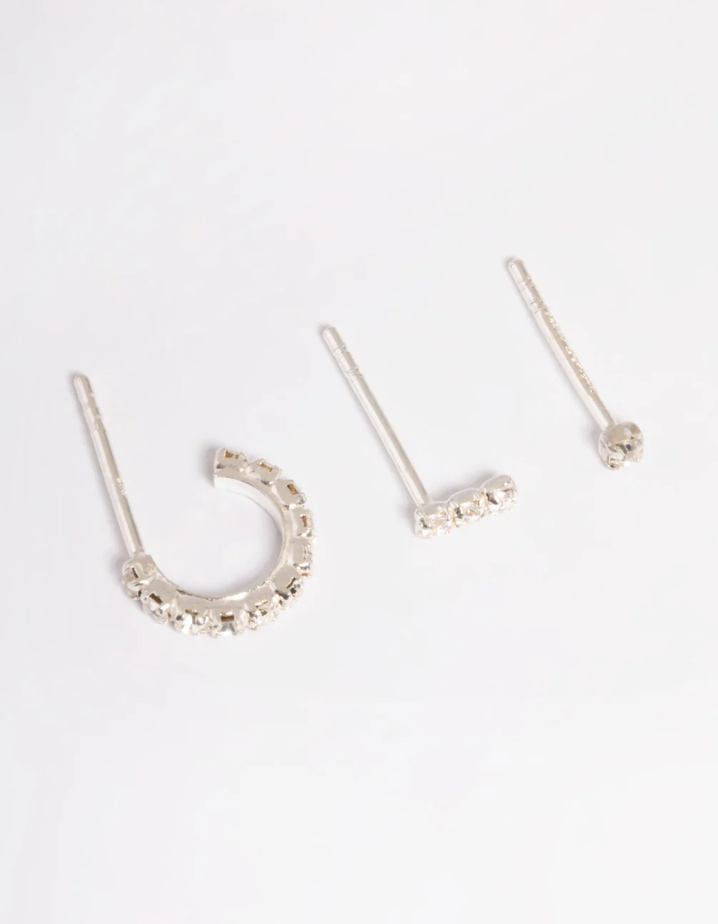 Sterling Silver Cubic Zirconia Curve Earring Stud Pack - Image 2