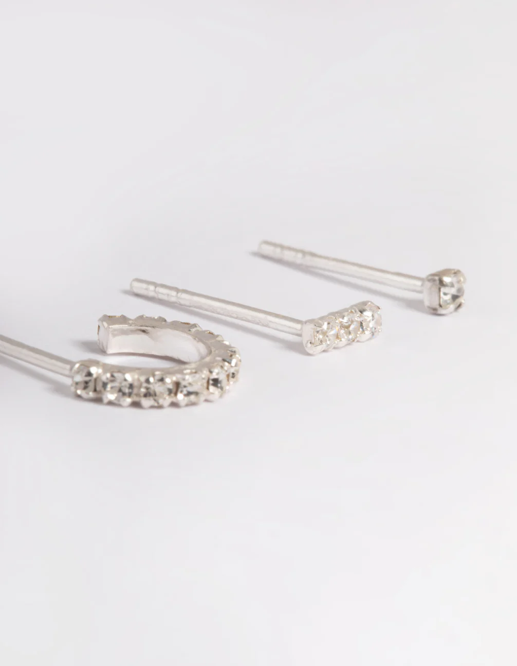 Sterling Silver Cubic Zirconia Curve Earring Stud Pack - Image 3
