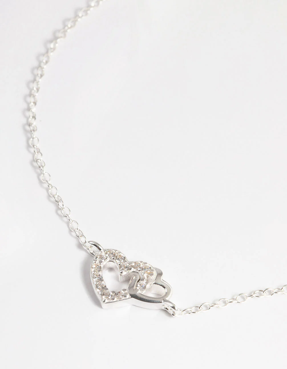 Sterling Silver Cubic Zirconia Heart Link Bracelet - Image 2