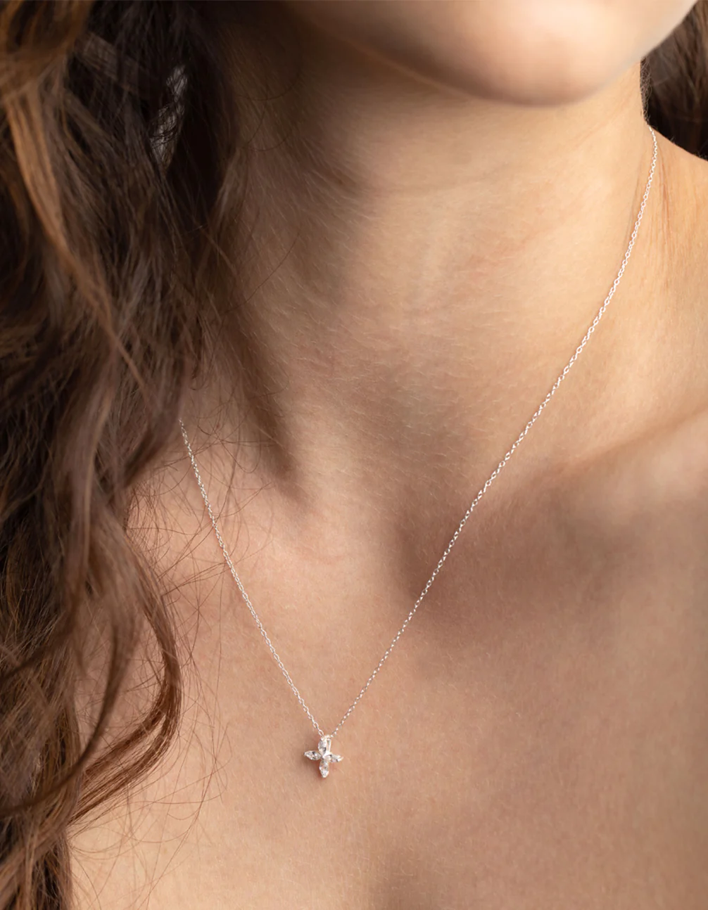 Sterling Silver Cubic Zirconia Marquise Cross Necklace - Image 2
