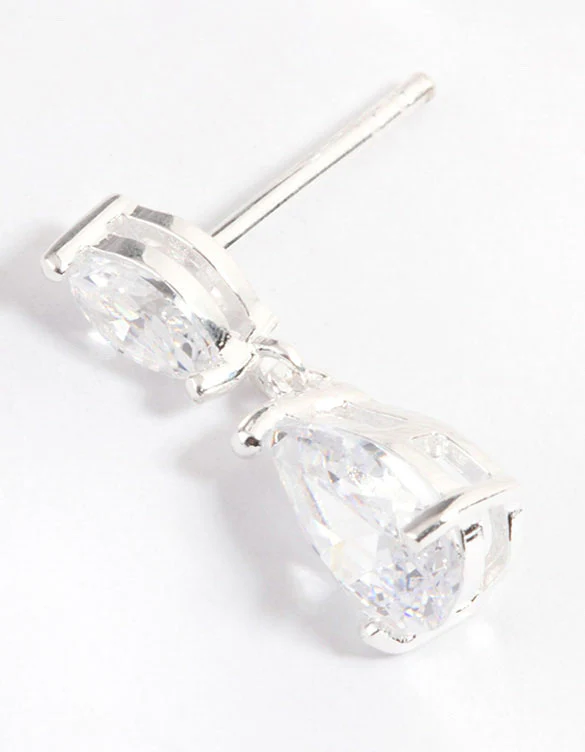 Sterling Silver Cubic Zirconia Marquise & Pear Drop Earrings - Image 2