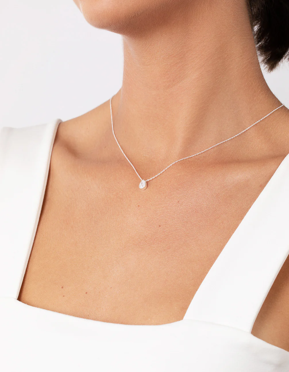 Sterling Silver Cubic Zirconia Pear Halo Necklace - Image 3