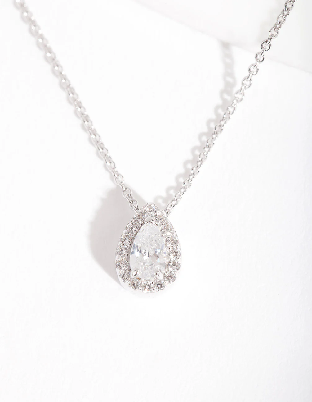 Sterling Silver Cubic Zirconia Pear Halo Necklace - Image 5