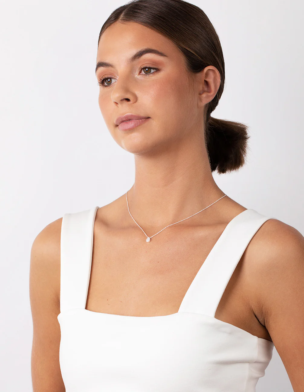 Sterling Silver Cubic Zirconia Pear Halo Necklace - Image 6