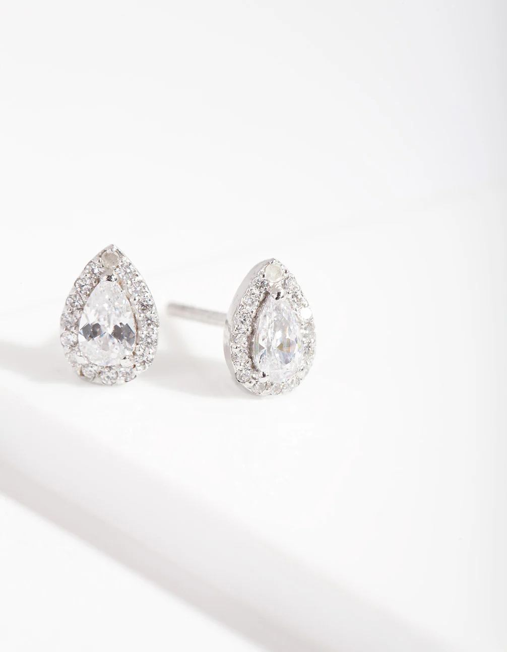 Silver Cubic Zirconia Teardrop Halo Stud Earrings - Image 2