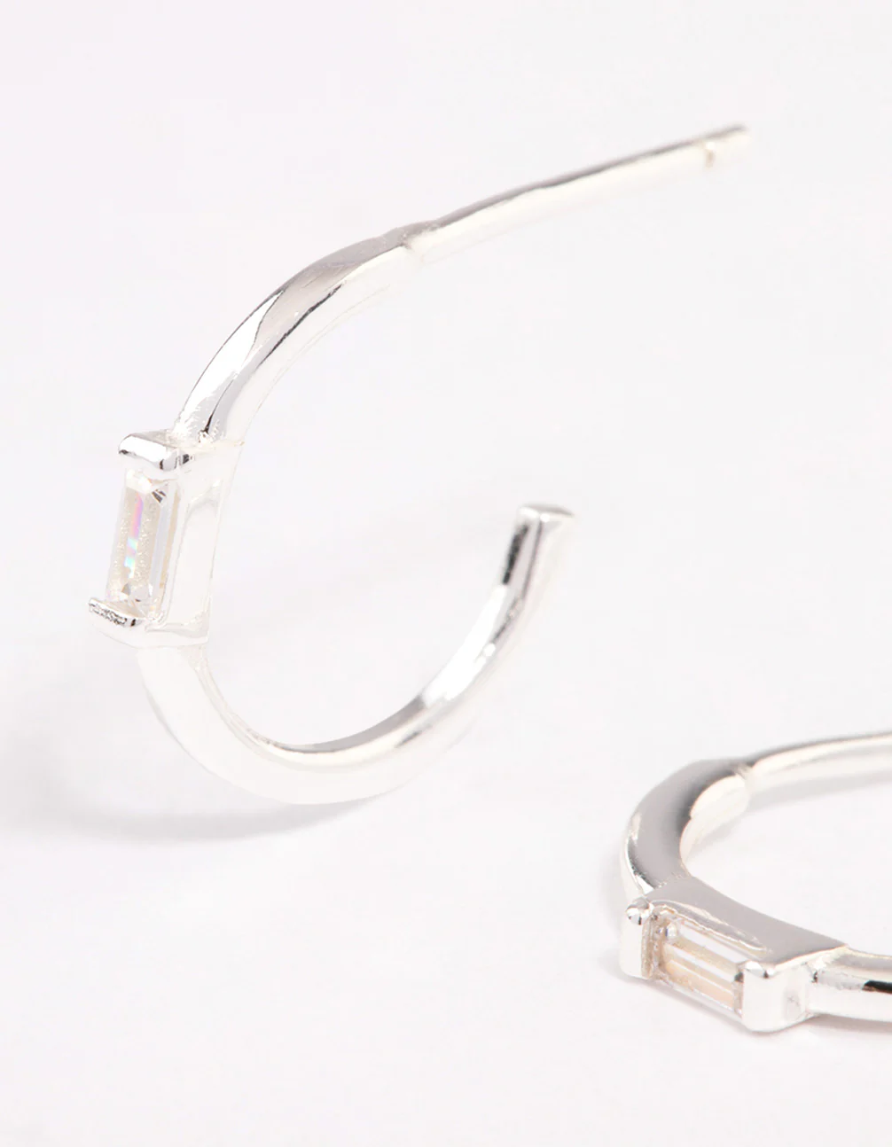 Sterling Silver Cubic Zirconia Rectangle Mini Hoop Earrings - Image 2