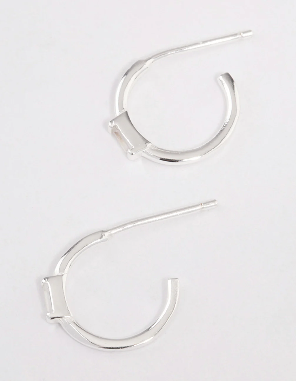 Sterling Silver Cubic Zirconia Rectangle Mini Hoop Earrings - Image 3
